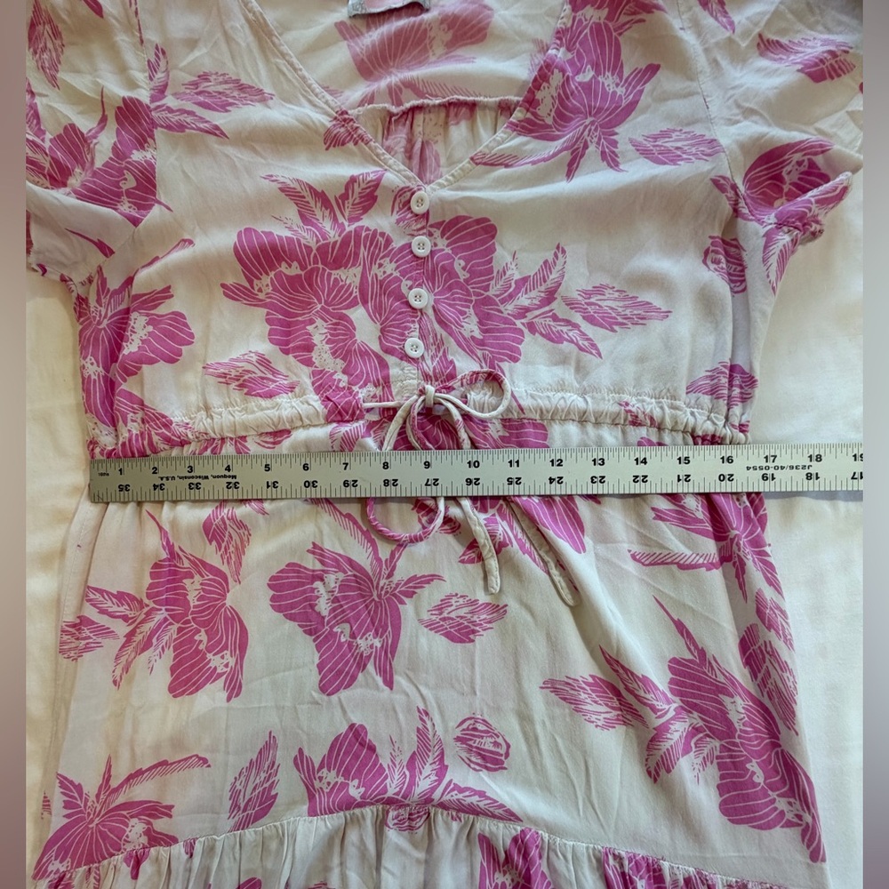 Floral Maxi Dress pink tropical tiered size L flutter sleeves - Picture 11 of 12